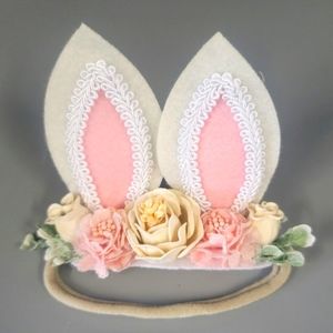 Infant Baby Girl Easter Bunny Ears Headband Floral Headpiece